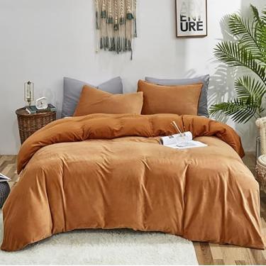 Imagem de honey qiao Jogo de cama solteiro de veludo de abóbora, 3 peças, 1 edredom macio e fofo e 2 fronhas, conjunto de cama de veludo quente e aconchegante para todas as estações (tamanho solteiro)