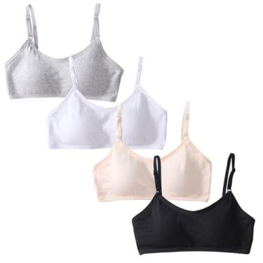 Imagem de SIAEYINFY Pacote com 4 a 6 sutiãs de treinamento acolchoados para meninas, sutiã esportivo respirável de algodão fino adequado para adolescentes de 10 a 16 anos.., 4 pacotes ajustáveis estilo B, 14