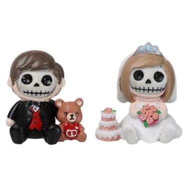 Imagem de Ebros Gift Conjunto de 2 esqueletos de monstro de casal Sr. e Sra. Furrybones, noiva e noivo esqueletos para decoração de casa, ossos peludos, caveiras, esqueletos, escultura de Halloween