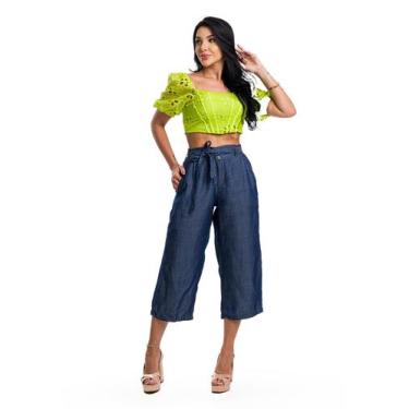 Imagem de Bermuda Pantacourt Sem Elastano  - Restrito Jeans, 40, Azul escuro