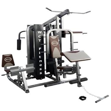 Imagem de Multi Estação Pro Deluxe 204Kg Anilhas WCT Fitness Musculação Completa Treino Peito Perna Costa Supino Máquina Voador Barra Pulley Cadeira Extensora Banco Scott Legg Press Abdominal Paralela