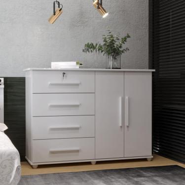 Imagem de Cômoda Organizadora Com Prateleira Interna E 4 Gavetas Jade New - Branco - MiraRack Móveis