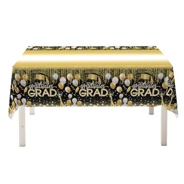 Imagem de IWANTDIY Kit de artigos de festa de formatura 2025 – 2 peças de capa de mesa dourada Gongrats para decoração de festa de formatura, capas de mesa de plástico de formatura 137.2 cm x 274.3 cm x 137 cm