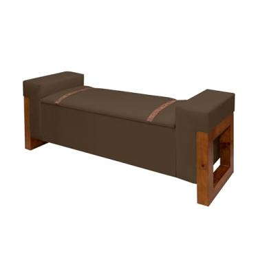 Imagem de Recamier Baú Sapateira Luxo Decorativo Estofado Tamanho 150 Cm Móveis De Armazenamento Estilo Moderno Retro Organizador Premium Para Quarto Apoio Para Pés Cama Casal/solteiro Pés Em Madeira (Marrom)