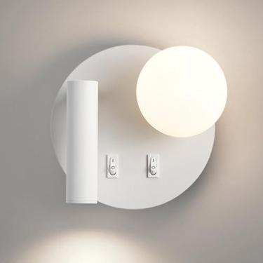 Imagem de HOSETEON Arandela de parede redonda LED para montagem na parede luz de leitura cabeceira com interruptor globo parede de vidro arandela luzes de cabeceira r g quarto