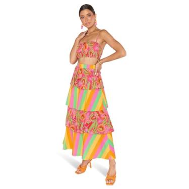 Imagem de Show Me Your Mumu Saia rodada feminina, Popelina listrada neon, P