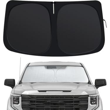 Imagem de Para-brisa para GMC Sierra 1500 2500 3500 (2019-2025), persianas de janela dianteira, ajuste personalizado para Sierra, protetor solar de carro dobrável com volante para bloquear raios UV, manter o