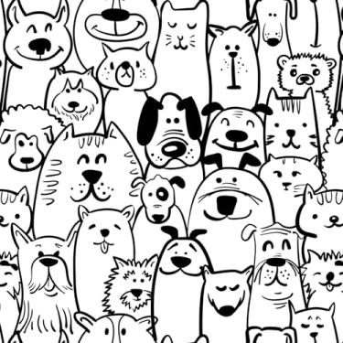 Imagem de Fiula Papel de parede de 998.2 cm x 43.9 cm papel de parede de contato preto e branco moderno cão animal papel de parede texturizado autoadesivo removível para berçário crianças quarto prateleira