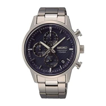 Imagem de Relógio masculino Seiko cronógrafo quartzo azul mostrador cinza titânio SSB387
