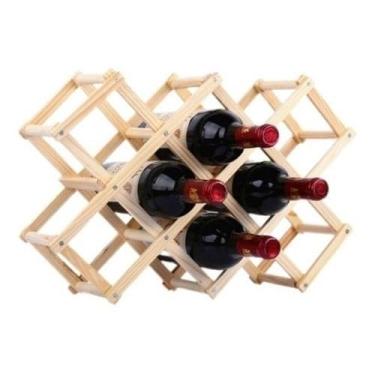 Imagem de Suporte Mini Adega Porta Vinhos Retrátil Madeira 10 Garrafas