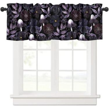 Imagem de JanJCurt Saia blackout de cogumelo gótico, aquarela flores pretas roxas vitorianas luxuosas folhas vintage estampa de plantas cortina curta blackout para meninas mulheres quarto sala de estar, 137 x