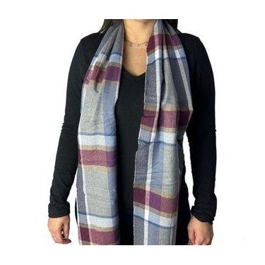 Imagem de Cachecol Lenço Xadrez Inverno Echarpe Tamanho 160cm X 30cm Marrom e Vi