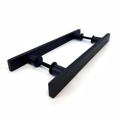 Imagem de Puxador Porta de Madeira ou Vidro Pivotante Correr Box Banheiro Blindex 1 Metro Preto Fosco Duplo Barra Chata Retangular