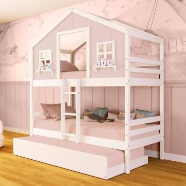 Imagem de Treliche Casinha Dos Sonhos Madeira Maciça Rosa/ Branco Megamobilia