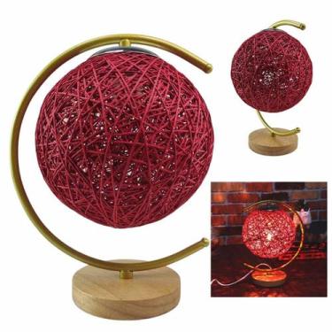 Imagem de Luminaria Abajur Mesa Meia Lua Cupula Bola Rustico Base Madeira Decora