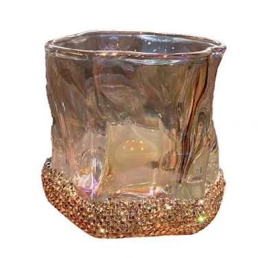 Imagem de zaoalife Copo de água de vidro em forma de coração de 200 ml/198.4 g, caneca de café com design de diamante de aço inoxidável reutilizável copo de cristal irregular copos de vinho para coquetéis