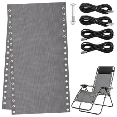Imagem de Tecido de substituição para cadeira gravidade zero 53 cm L x 159 cm A, pano de reparo de cadeiras de gravidade reclináveis com 4 peças de cordões de substituição para espreguiçadeira ao ar livre