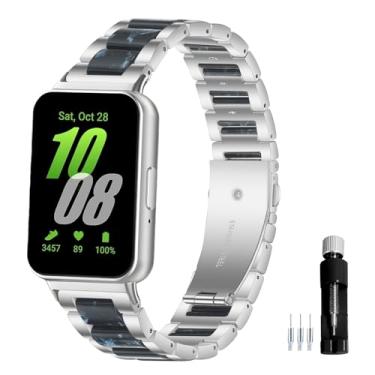 Imagem de Gheper Pulseira de relógio de aço inoxidável de resina compatível com Samsung Galaxy Fit3 SM-R390 SM-R390 pulseira de metal de substituição para homens e mulheres