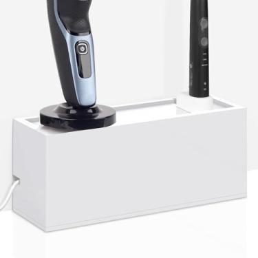 Imagem de Linkidea Caixa de armazenamento de cabo de banheiro de acrílico, compatível com escova de dentes elétrica e barbeador, suporte de gerenciamento de cabos de alimentação à prova d'água, recipiente