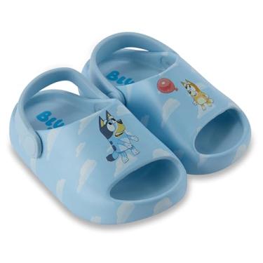 Imagem de Bluey Tamanco infantil de EVA e Bingo – Tamanco de EVA moldado com bico aberto para meninos e meninas com sapatos de bandido, chili e bingo, Azul-celeste, 19