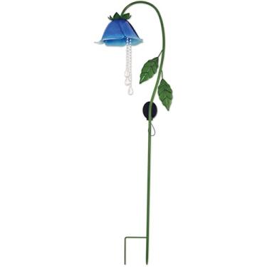 Imagem de Sunset Vista Designs Decoração de jardim movida a energia solar - Estaca de jardim de flores iluminada por LED com sensor, 106 cm de altura, campânula azul