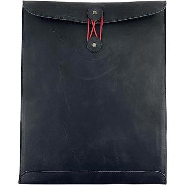 Imagem de Porta-documentos de envelope de couro para correspondência, fichário de couro para portfólio, pasta de arquivamento tamanho carta A4, capa de pasta com gomas, protetor vertical, padfólio de