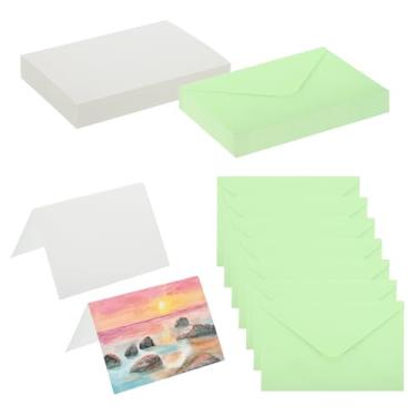 Imagem de PATIKIL Cartões de aquarela de algodão puro 10 x 15 cm, 50 conjuntos de cartões postais com envelopes 63 kg/300 g/m2 para pintura artística notas de agradecimento criativas, verde