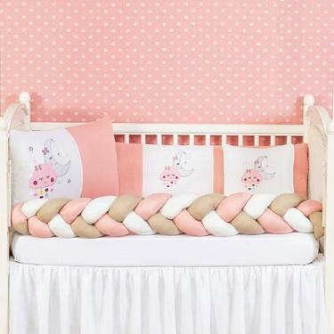 Imagem de Kit Trança Nuvem Feliz Berço Menina 6 Pçs Com Lateral Rose - Brucebaby