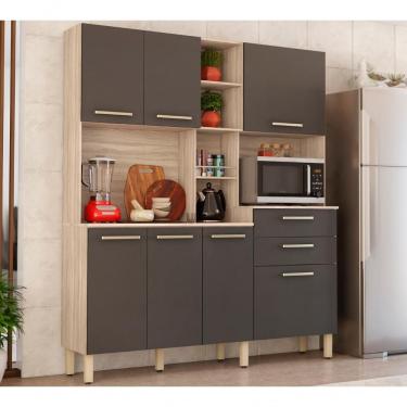 Imagem de Cozinha Compacta Encanto 97201 7 Portas 2 Gavetas MDF 164cm Grafite com Nicho para Forno