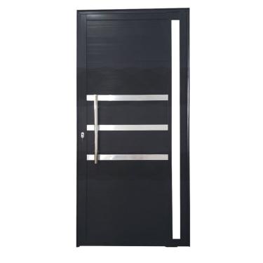 Imagem de Porta Pivotante De Alumínio 210 X 120cm Com Friso E Vidro Veneza Esquadrias Bergamo Preto