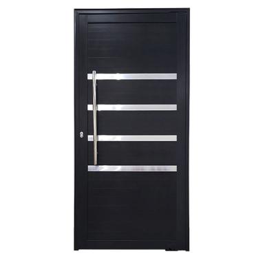 Imagem de Porta Pivotante De Alumínio 210 X 100cm Com Friso 30 Esquerda Esquadrias Bergamo Preto