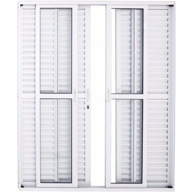 Imagem de Porta Balcão De Alumínio 6 Folhas 210 X 200cm Com Fechadura Linha 25 Esquadrias Bergamo Branco