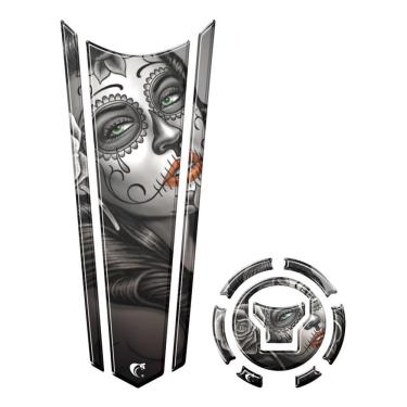 Imagem de Adesivo Faixa Gravata Tanque E Bocal Moto Resinado Caveira Preto