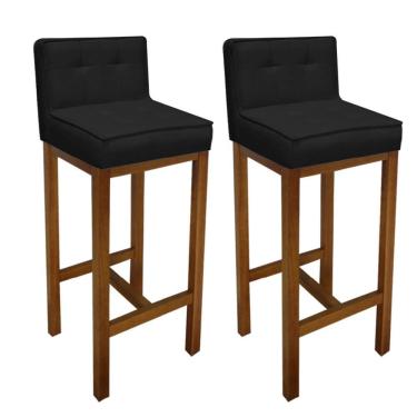 Imagem de Kit 02 Banqueta Alta Com Encosto Alba Cozinha Balcão Bistrô Base Madeira Castanho Suede Preto