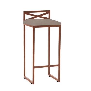 Imagem de Banqueta Alta Com Encosto Ema Balcão Bar Cozinha Bistrô Ferro Bronze Corino Bege