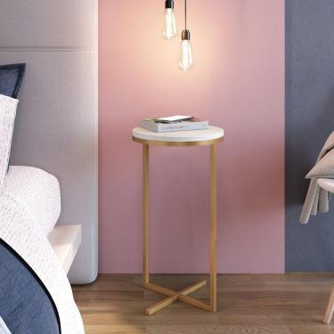 Imagem de Mesa Lateral Alta 56 X 30cm Volpi Branco-dourado