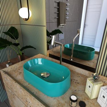 Imagem de Cuba De Apoio Para Banheiro Laila O42 Oval Compace Azul Turquesa