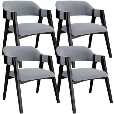 Imagem de Kit 4 Cadeiras Sala De Jantar Estar Living Estofada Suran L02 Preto Bouclê Cinza - Lyam Decor