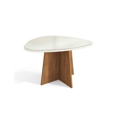 Imagem de Mesa Para Cozinha Lótus Com Tampo Madeirado Com Vidro 135x105cm Freijó Off White Kappes...