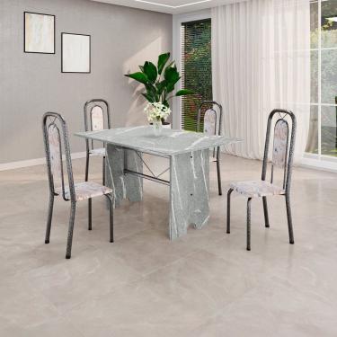 Imagem de Conjunto Sala de Jantar com 4 Cadeiras Lara Bege / Prata