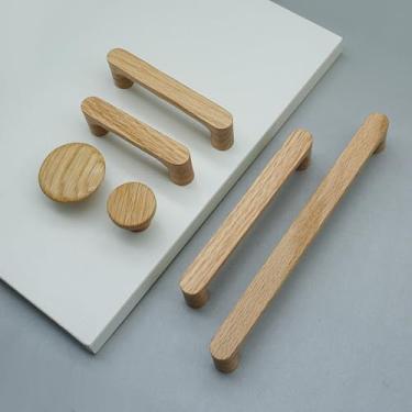 Imagem de MFYS Pacote com 6 puxadores de gaveta de madeira de carvalho branco puxadores rústicos puxadores de armário puxadores de cômoda de madeira ferragens de móveis de cozinha (6, orifício a furo de 7,6 cm)