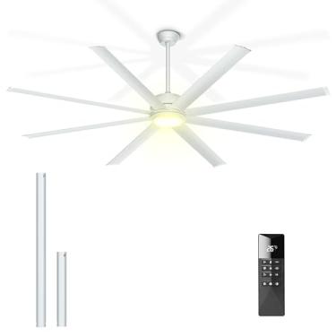 Imagem de Ohniyou Ventiladores De Teto Industriais Grandes 84" Com Luz, Ventilador Cc Silencioso Controle Remoto, Regulável, Grande Para Loja, Pátio Externo, Garagem, Prata