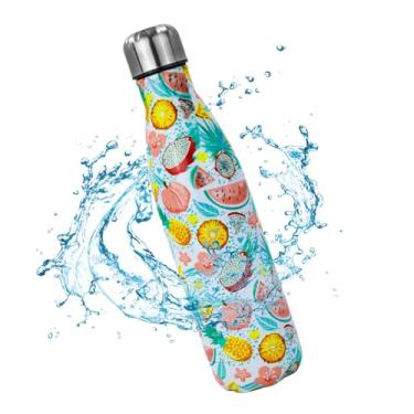 Imagem de Garrafa Térmica com Estampa de Frutas, 500ml, Aço Inox, Parede Dupla a Vácuo, Branco