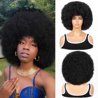 Imagem de FYIMUYI Peruca Afro - Suave Dos Anos 70 Para Mulheres Negras, Curtas, Cacheadas, Crespas, Grandes, Saltitantes E De Aparência Natural, Perucas Sintéticas Uso Diário Em Festas Halloween (Preto)