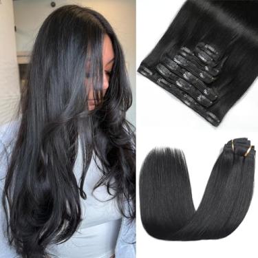 Imagem de Rimoss Extensões De Cabelo Humano Com Clipe - 12" 7 Peças, Preto Natural, Liso E Macio Para Mulheres (#1B 12")