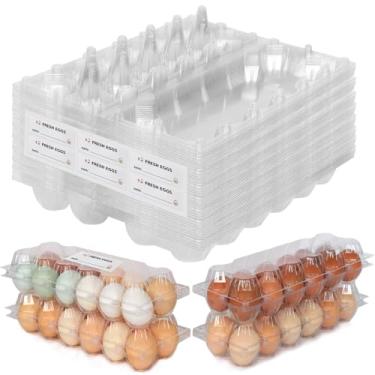 Imagem de SINLUCESCE Pacotes Com 60 Caixas De Ovos A Granel, Caixa Plástico Para 12 Ovos, Transparente, 2 X 6 Grades, Geladeira Perfeita Mercados Granjas, Exposição Comercial, Grande