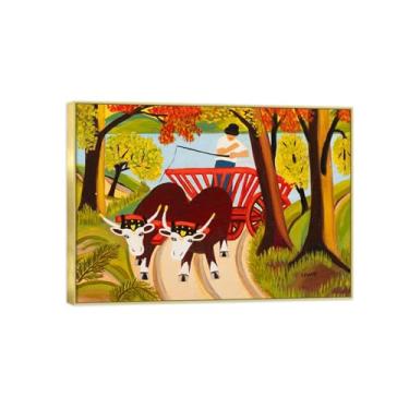 Imagem de Pintura famosa decoração de arte de parede - imagens em tela para sala de estar - bois puxando no outono - pôster moldura dourada e impressões 60 x 85 cm 24 x 33 polegadas