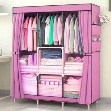 Imagem de Guarda Roupa Dobrável Organizador De Roupas Portátil Multiuso Armário Organizador de Roupas Sapatos Multiuso(ROSA)