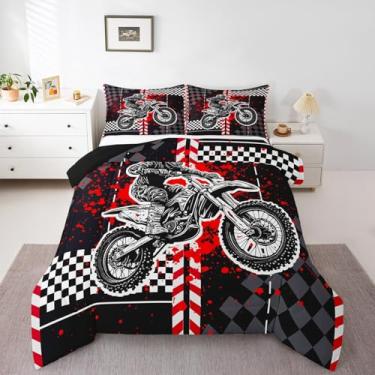 Imagem de Feelyou Conjunto de roupa de cama infantil casal com pista de corrida, karting, para crianças, meninos, meninas, treliça, geométrico, para decoração de quarto