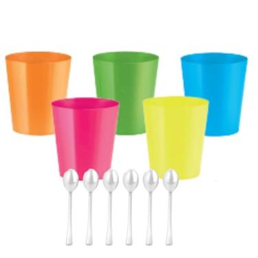 Imagem de Kit 30 Copinhos de Doce Neon Brilha na Luz Negra 25 ml + 30 Colherzinhas (Sortido)